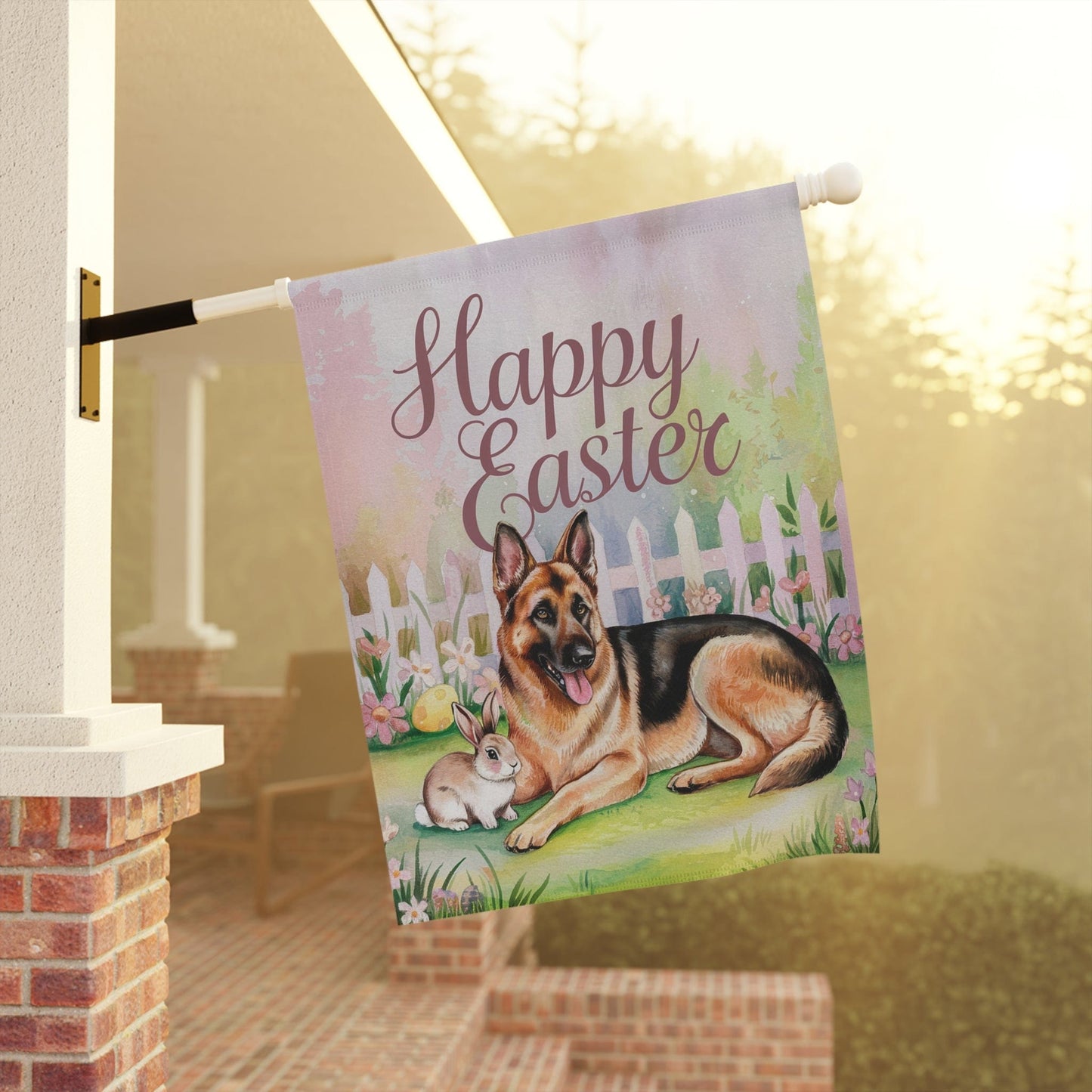 Printify Home Decor Easter German Shepherd Garden Flag, Dog Lover, Front Yard Spring Decor, Housewarming Gift
