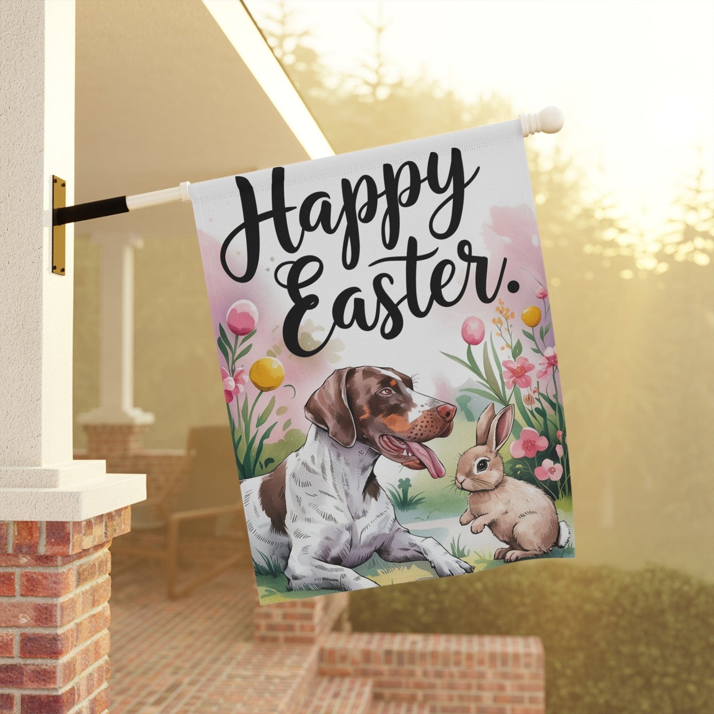 Printify Home Decor Easter German Shorthaired Pointer Yard Flag, Spring Watercolor Funny Garden Flag