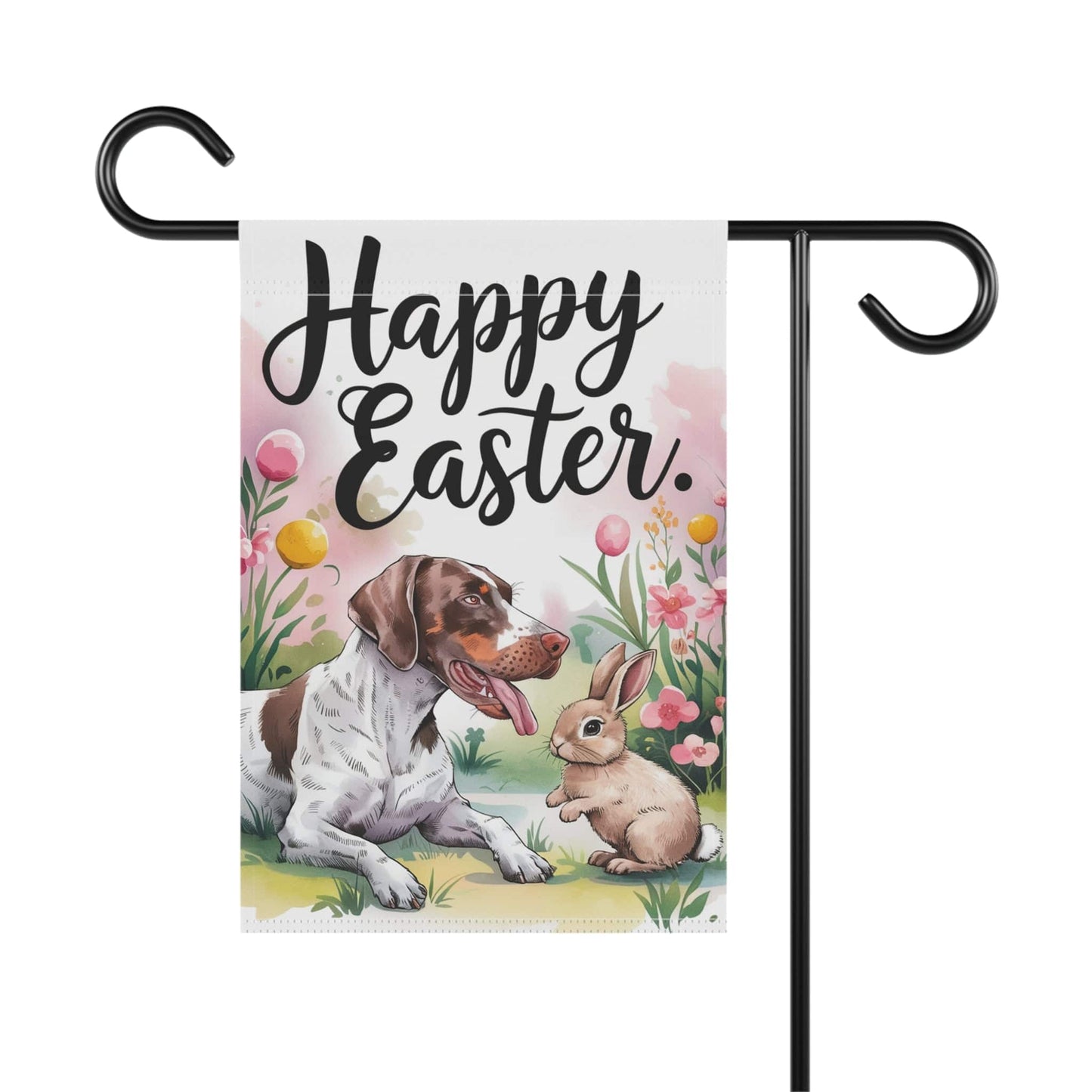 Printify Home Decor Easter German Shorthaired Pointer Yard Flag, Spring Watercolor Funny Garden Flag