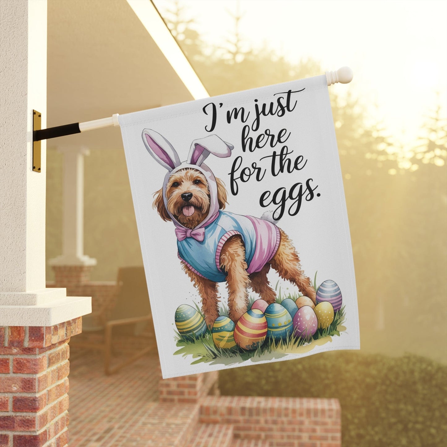 Printify Home Decor Easter Goldendoodle Yard Flag, Colorful Festive Funny Garden Flag, Spring Lawn Decor