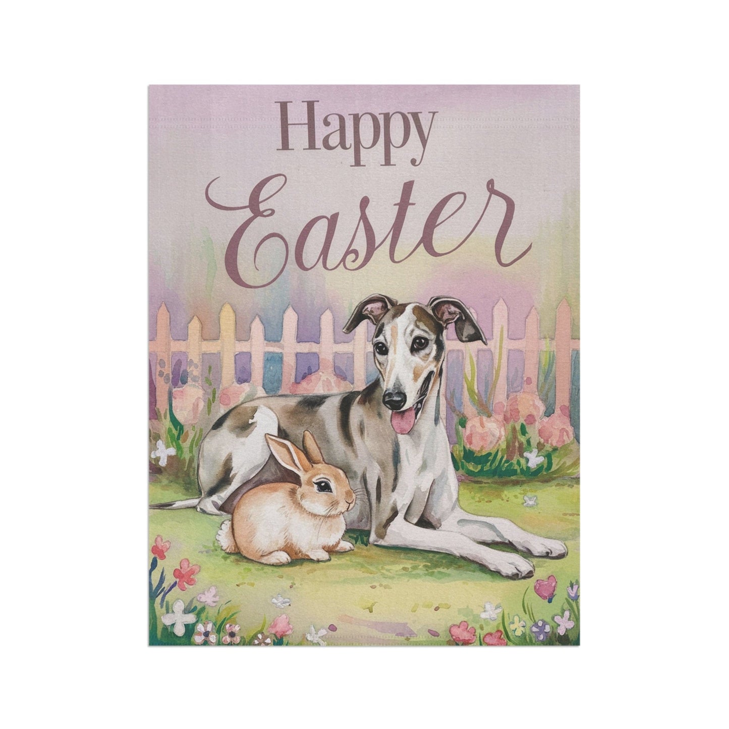 Printify Home Decor Easter Greyhound Garden Flag, Spring Front Yard Decor, Housewarming Gardener Gift
