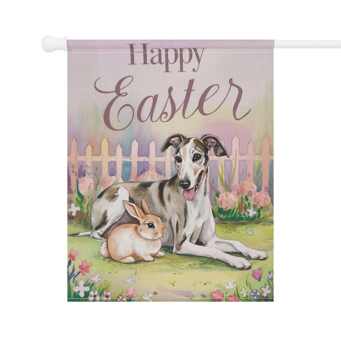 Printify Home Decor Easter Greyhound Garden Flag, Spring Front Yard Decor, Housewarming Gardener Gift