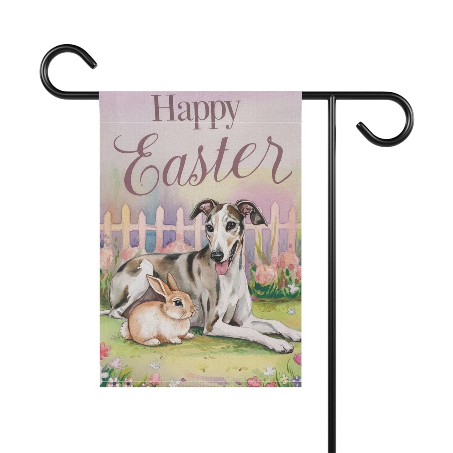 Printify Home Decor Easter Greyhound Garden Flag, Spring Front Yard Decor, Housewarming Gardener Gift