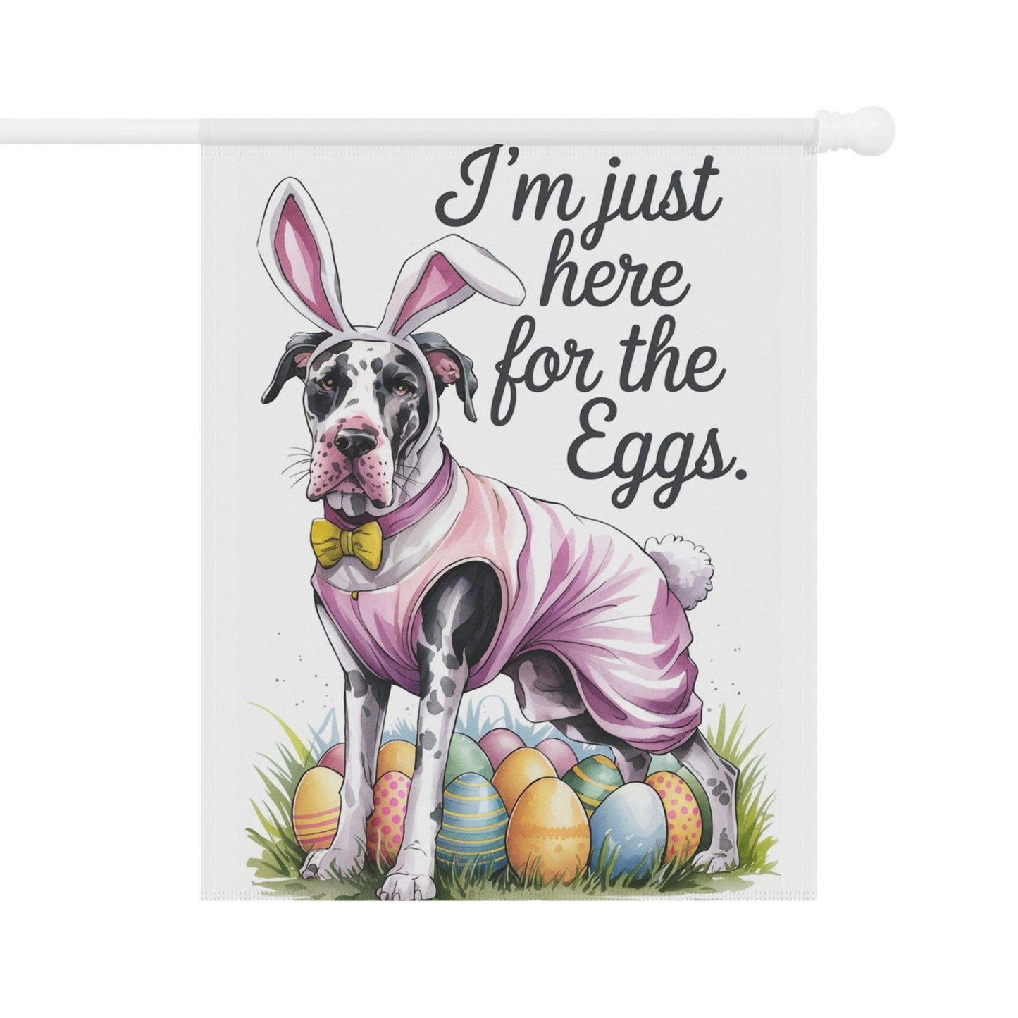 Printify Home Decor 24.5'' × 32'' Easter Harlequin Great Dane Dog Yard Flag, Holiday garden flag, front yard decor
