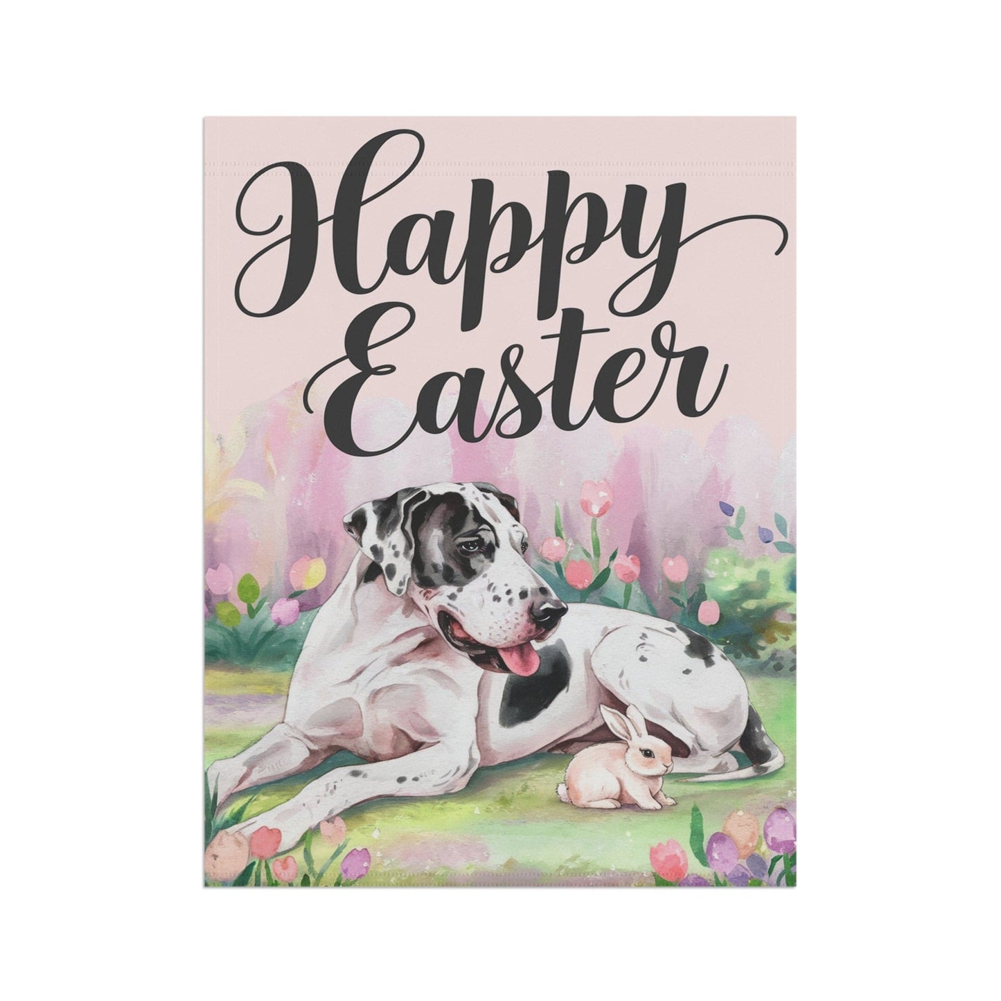Printify Home Decor Easter Harlequin Great Dane Yard Flag, Floral Spring Garden Flag, Front Yard Decor