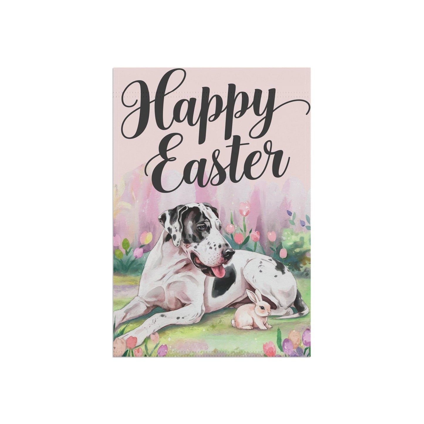 Printify Home Decor Easter Harlequin Great Dane Yard Flag, Floral Spring Garden Flag, Front Yard Decor