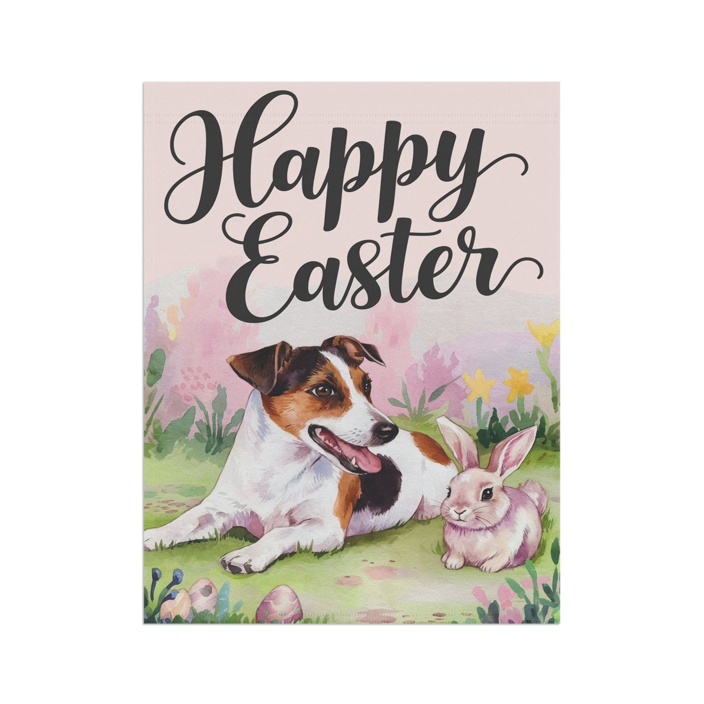 Printify Home Decor Easter Jack Russell Terrier Dog and Rabbit, Funny Garden Flag, Spring Lawn Decor