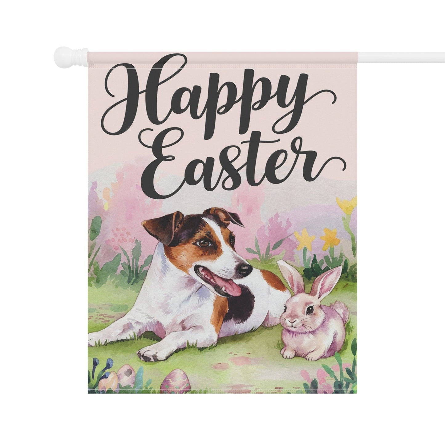 Printify Home Decor Easter Jack Russell Terrier Dog and Rabbit, Funny Garden Flag, Spring Lawn Decor