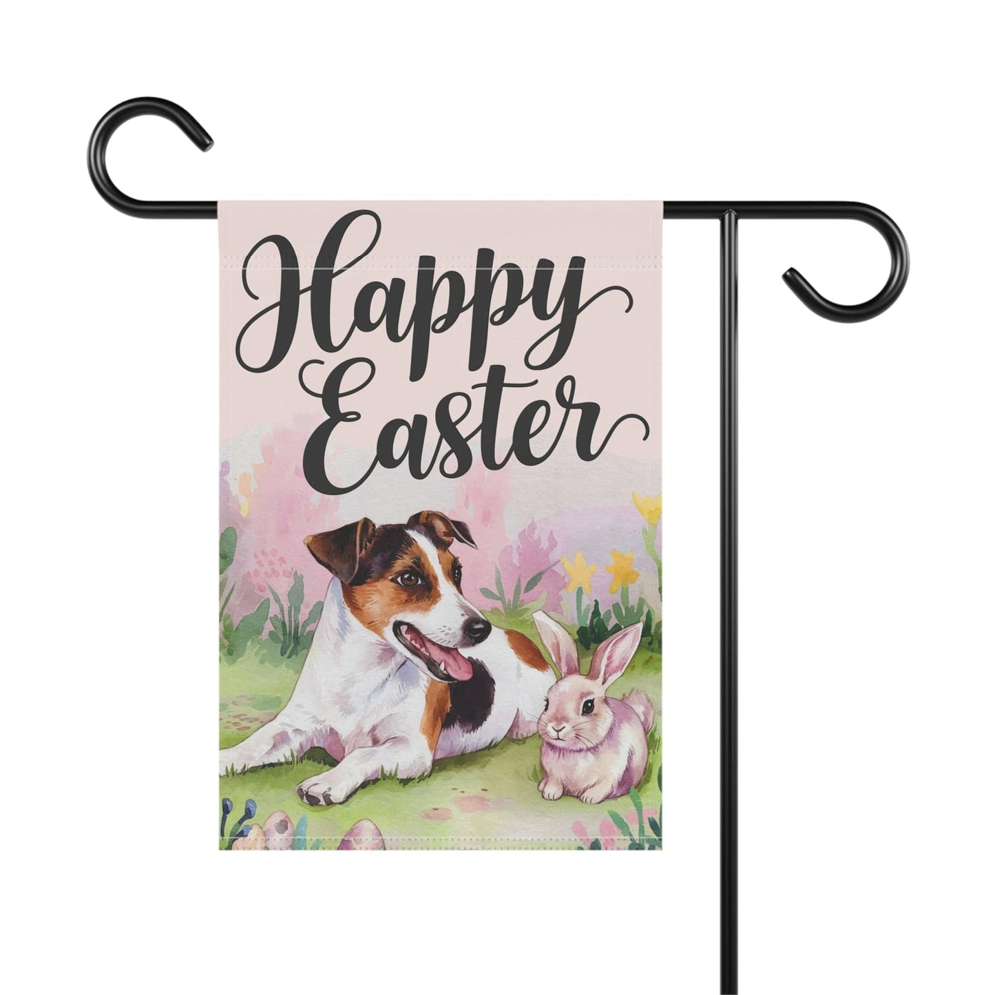 Printify Home Decor Easter Jack Russell Terrier Dog and Rabbit, Funny Garden Flag, Spring Lawn Decor