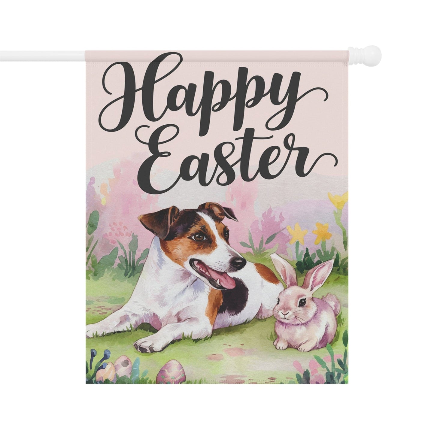 Printify Home Decor 24.5'' × 32'' Easter Jack Russell Terrier Dog and Rabbit, Funny Garden Flag, Spring Lawn Decor