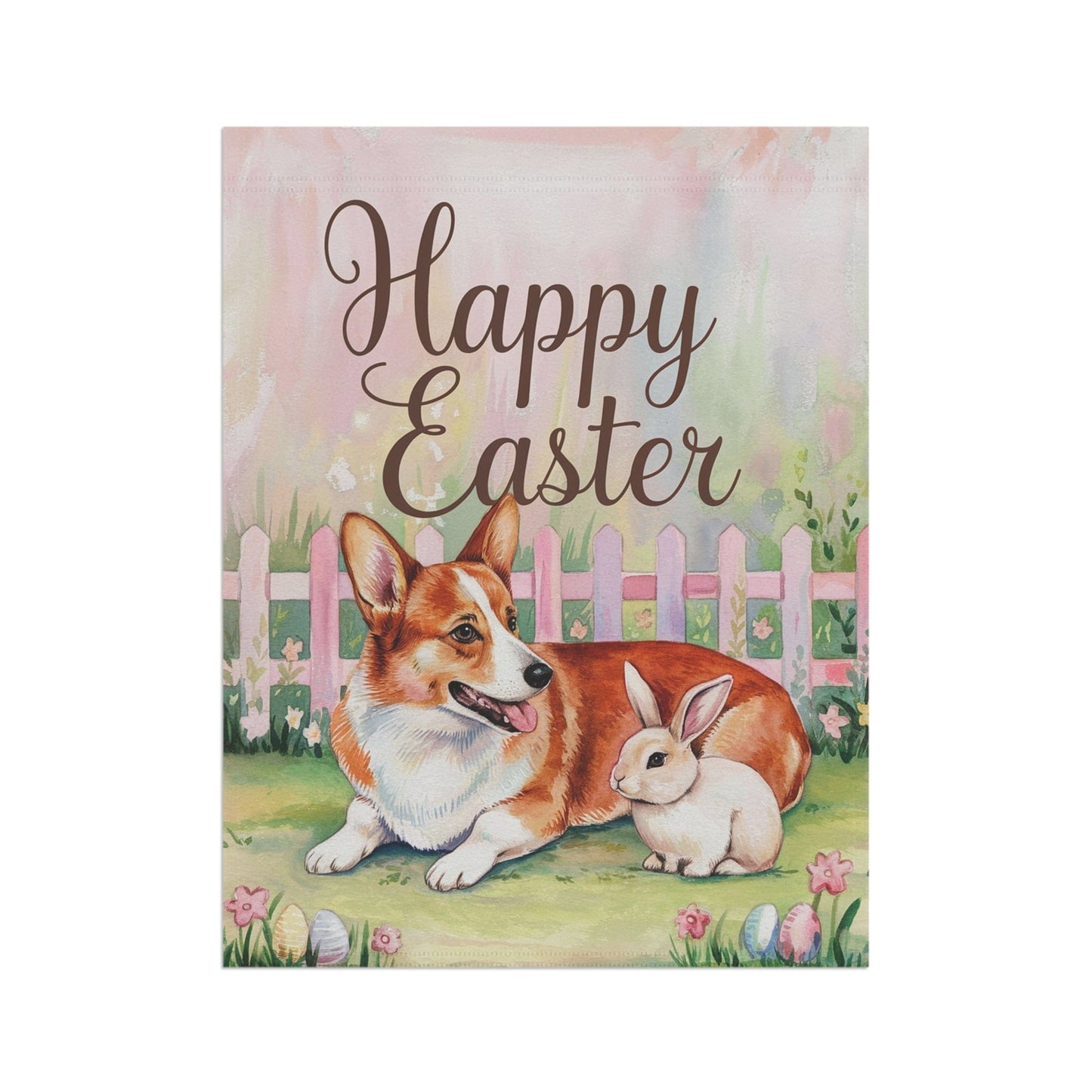 Printify Home Decor Easter Red Corgi Cardigan and Bunny, Pastel Garden Flag, Front Yard Spring Decor