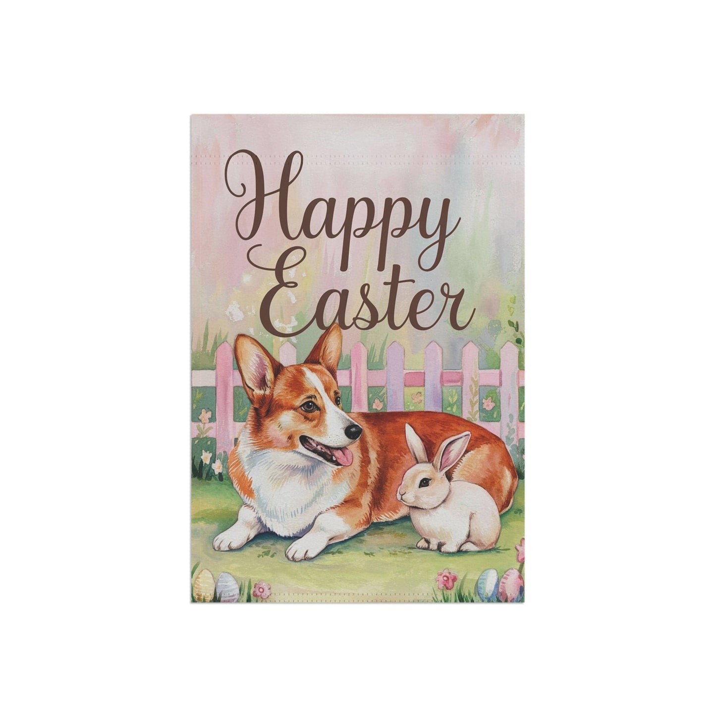 Printify Home Decor Easter Red Corgi Cardigan and Bunny, Pastel Garden Flag, Front Yard Spring Decor