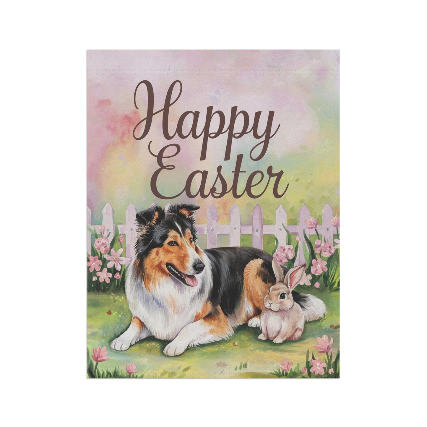 Printify Home Decor Easter Rough Collie Garden Decor, Spring Garden Flag, Front Yard Decor, Housewarming Gardener Gift