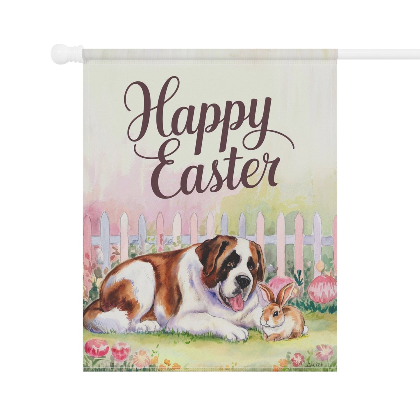 Printify Home Decor Easter Saint Bernard Garden Flag, Spring Front Yard Art, Housewarming Gardener Gift