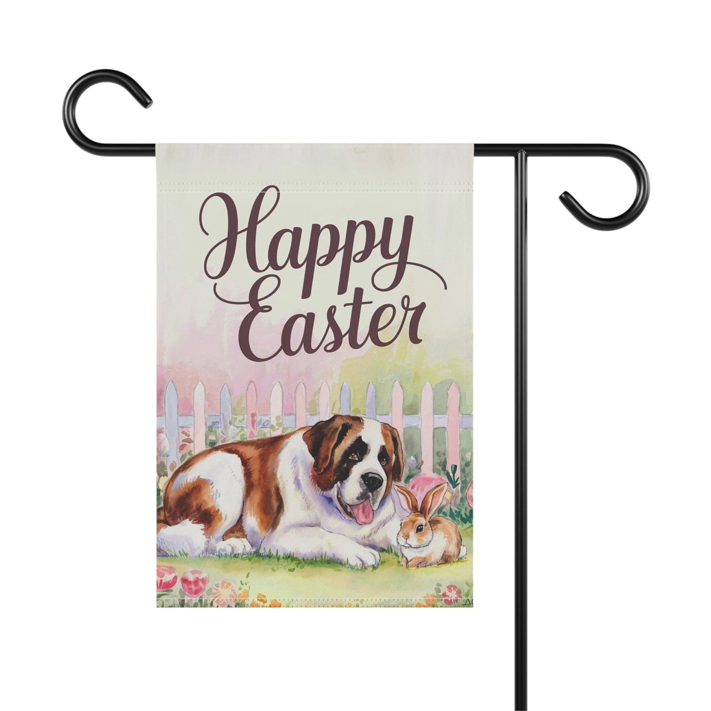 Printify Home Decor Easter Saint Bernard Garden Flag, Spring Front Yard Art, Housewarming Gardener Gift