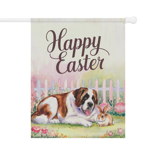 Easter Saint Bernard Garden Flag, Spring Front Yard Art, Housewarming Gardener Gift 24.5'' × 32''
