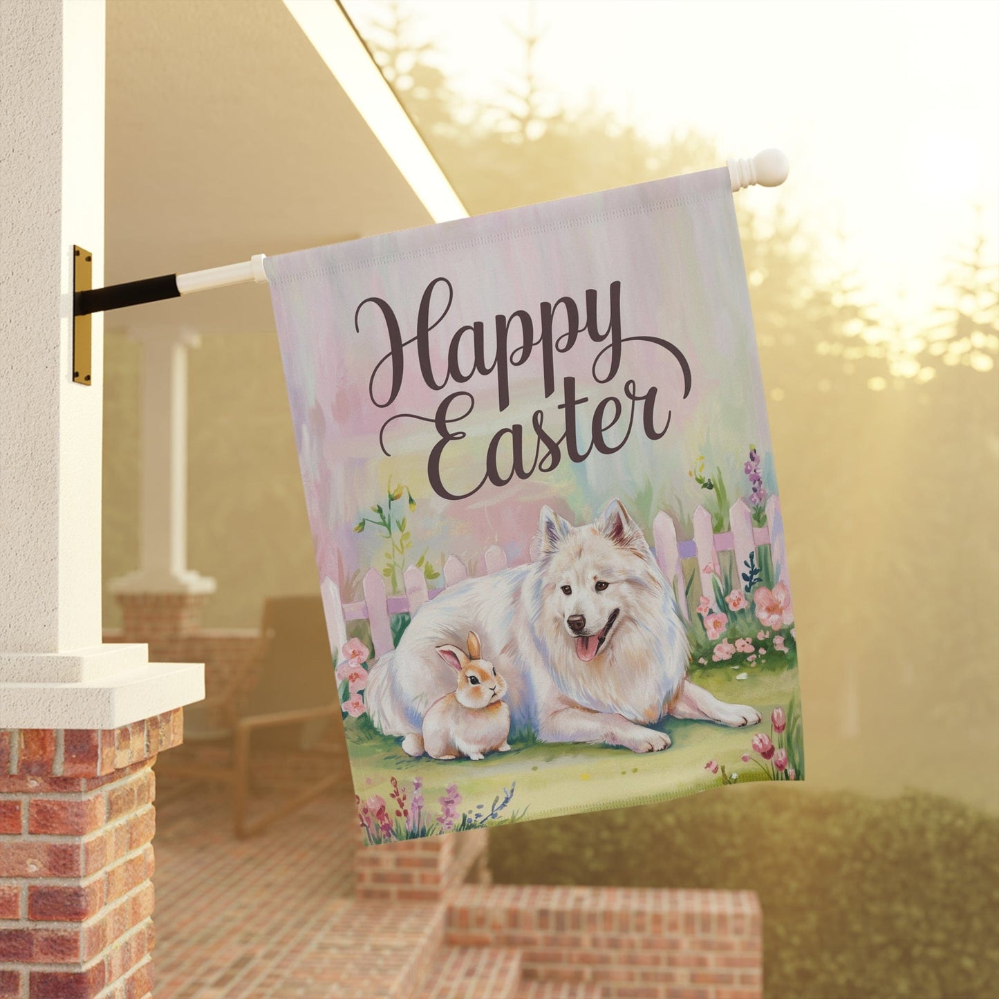 Printify Home Decor Easter Samoyed Garden Flag, Front Yard Spring Decor, Housewarming Gardener Gift
