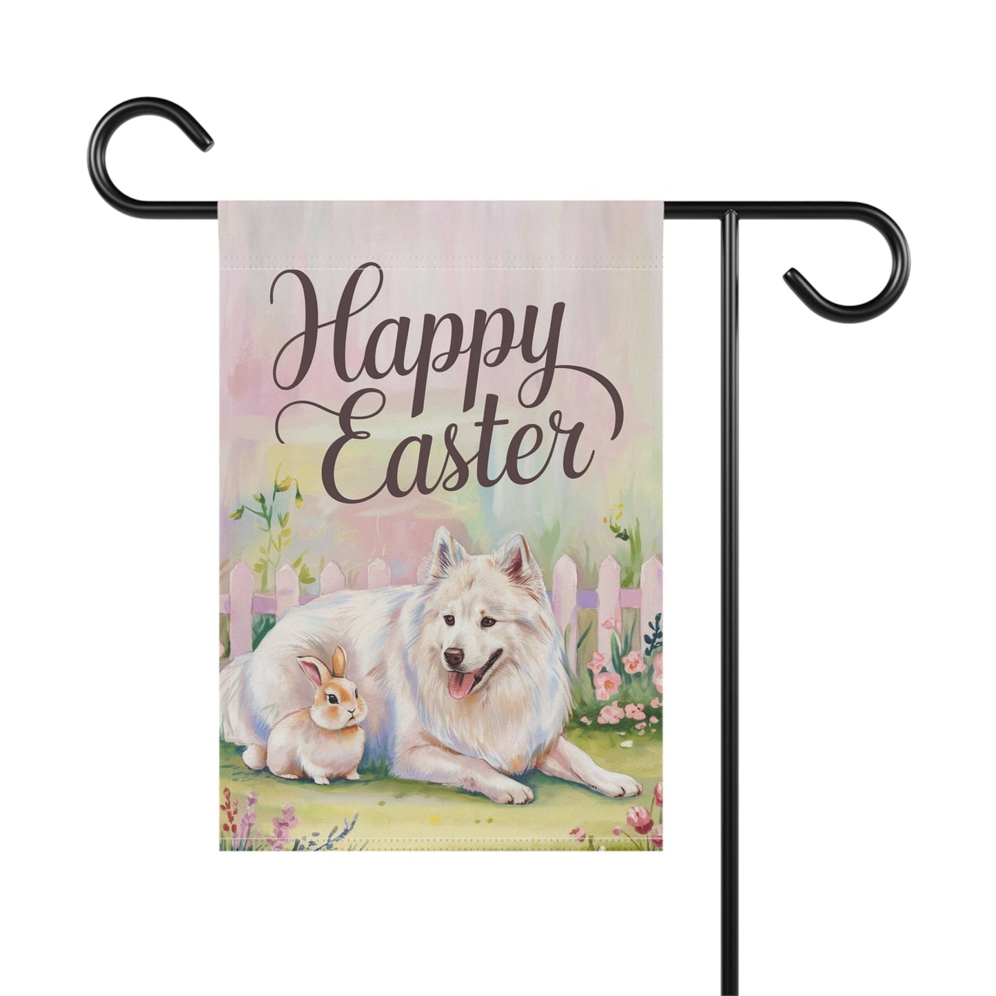 Printify Home Decor Easter Samoyed Garden Flag, Front Yard Spring Decor, Housewarming Gardener Gift