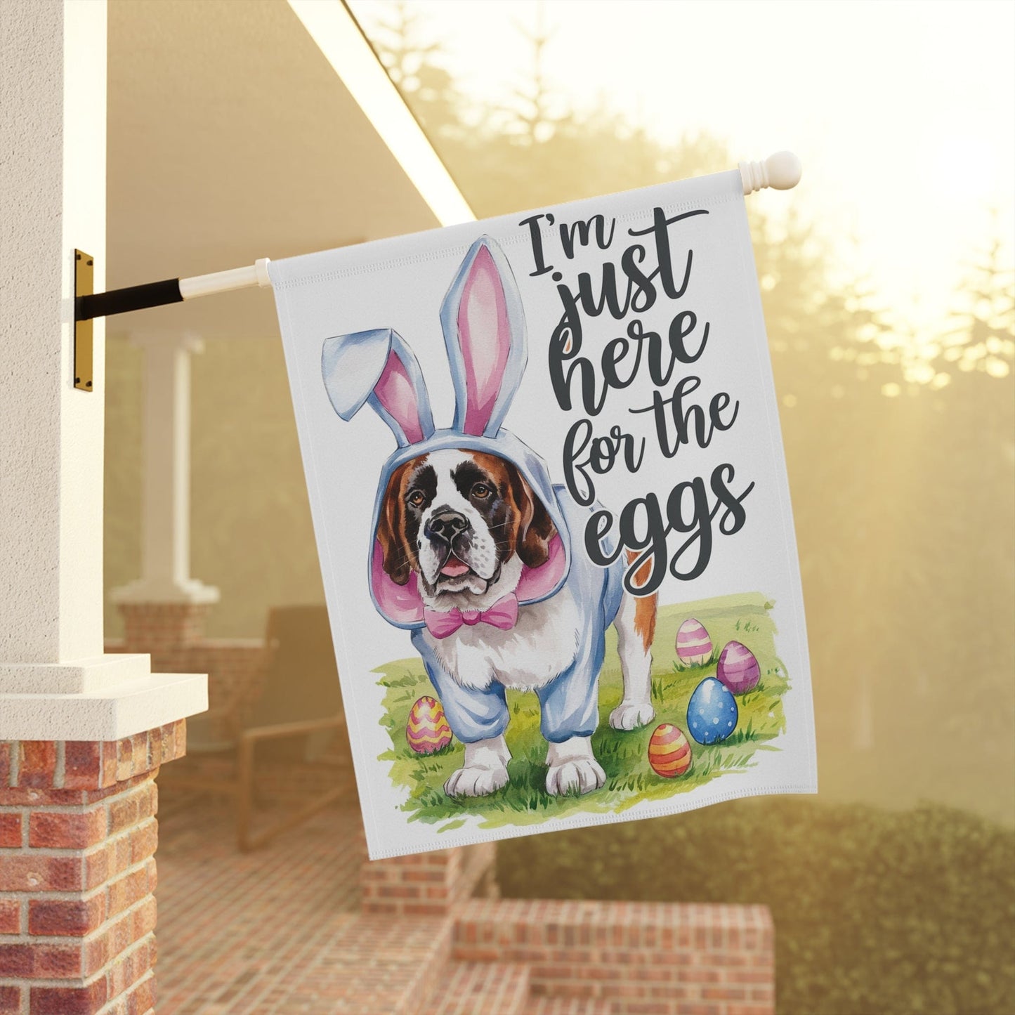 Easter St. Bernard Garden Flag, Spring Front Yard Art, Housewarming Gardener Gift