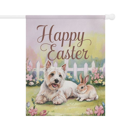 Easter Westie Garden Flag, White West Highland Terrier Front Yard Art, Spring Decor 24.5'' × 32''
