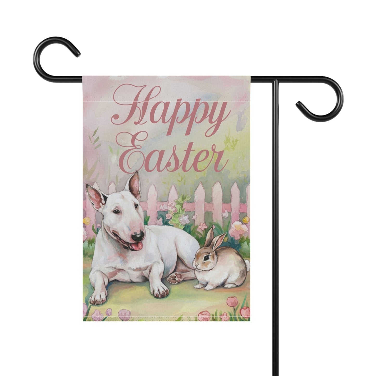 Printify Home Decor Easter White Bull Terrier Garden Flag, Spring Front Yard Decor, Gardener Gift