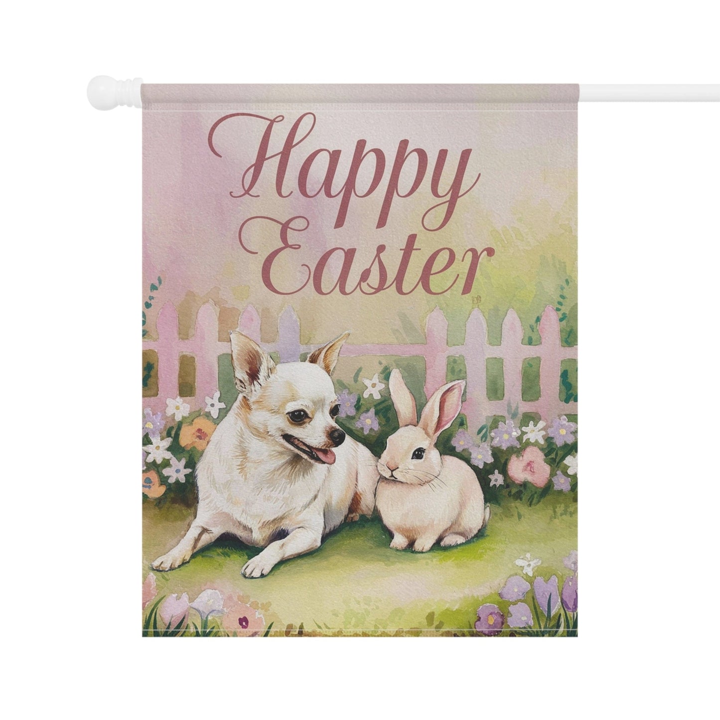 Printify Home Decor Easter White Chihuahua Garden Flag, Front Yard Spring Decor, Housewarming Gardener Gift
