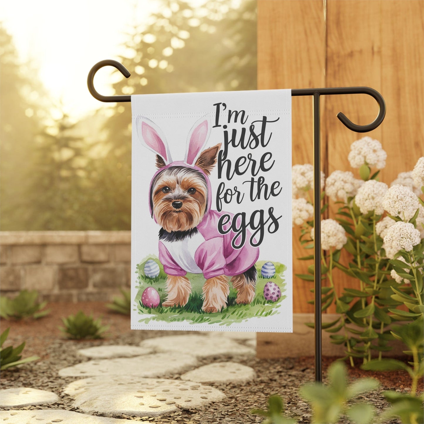 Printify Home Decor Easter Yorkie Yorkshire Terrier Garden Flag, Dog Front Yard Spring Decor, Housewarming