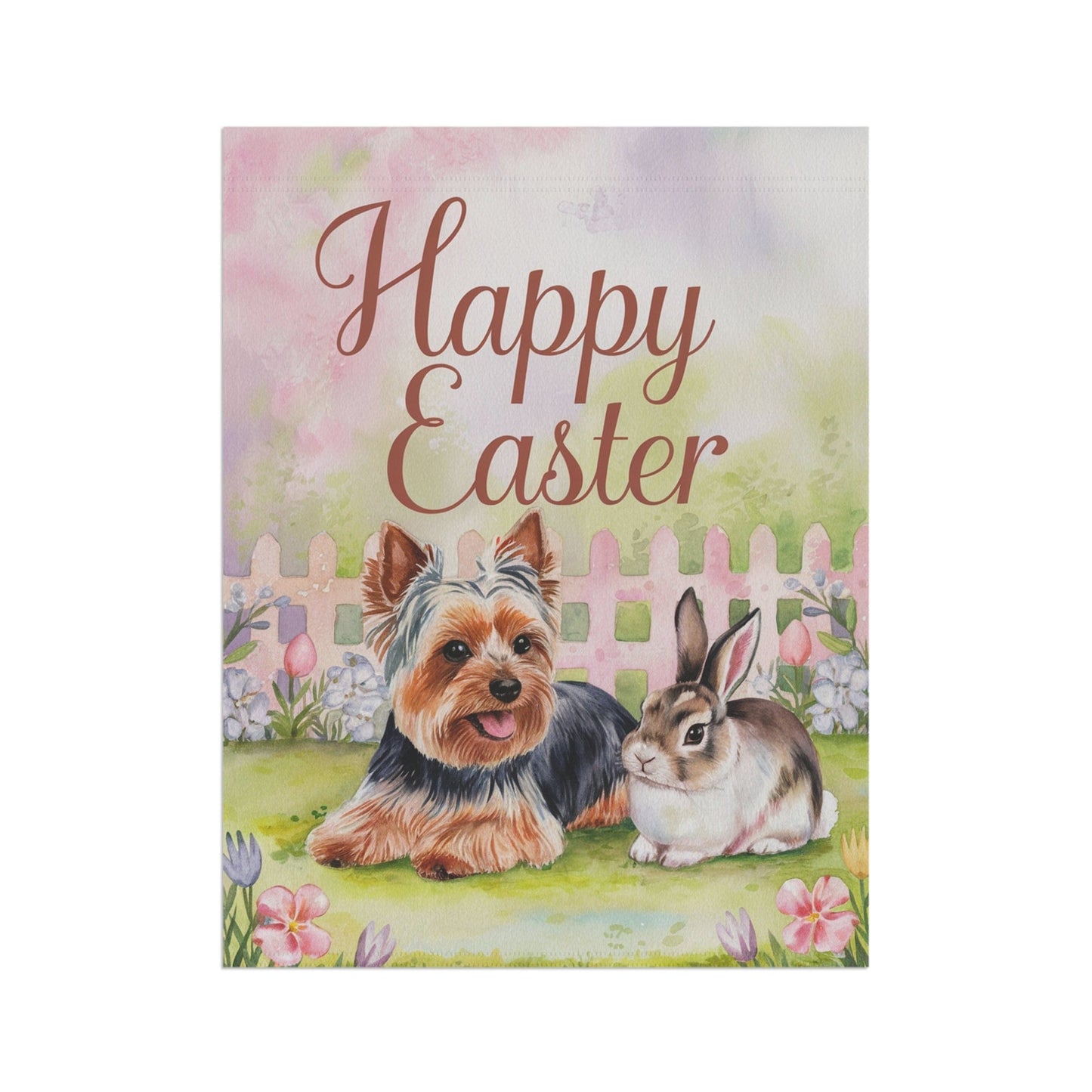 Printify Home Decor Easter Yorkie Yorkshire Terrier Garden Flag, Spring Front Yard Spring Decor, Housewarming