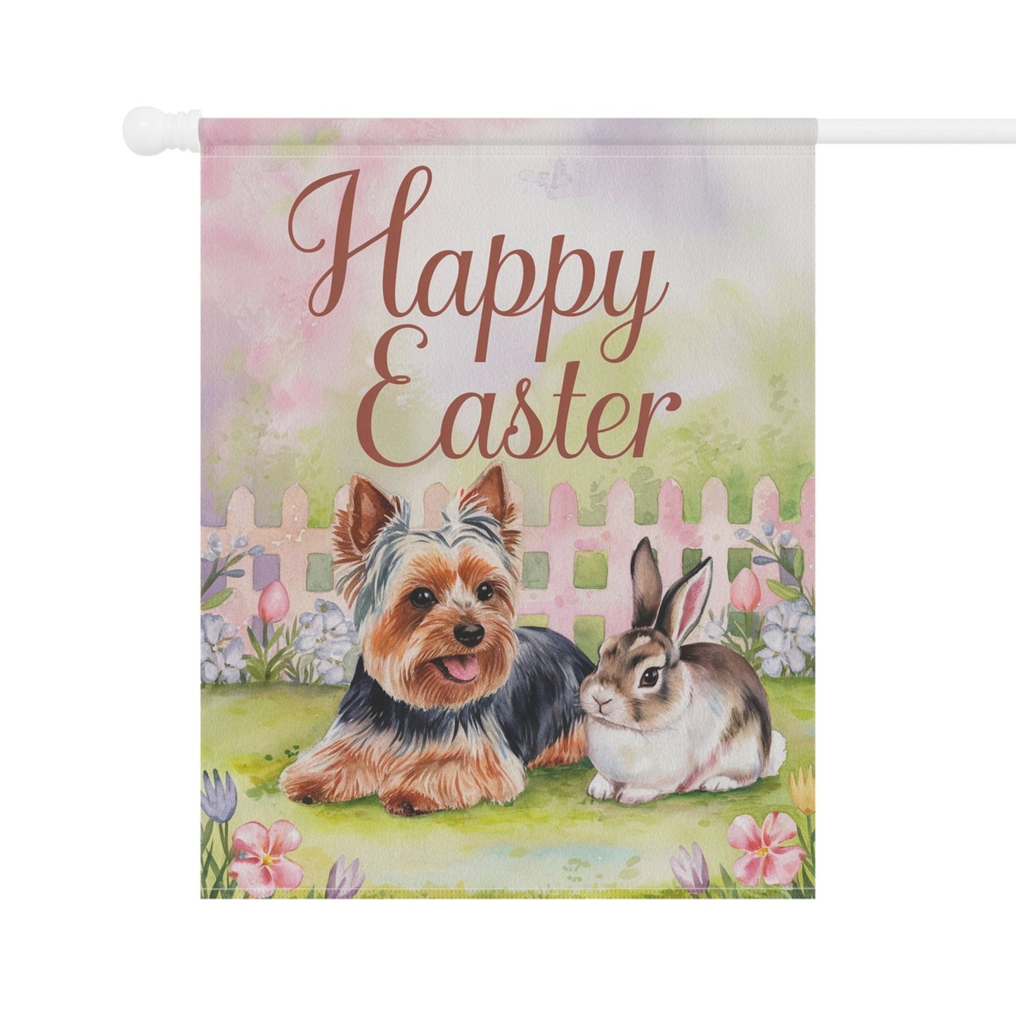 Printify Home Decor Easter Yorkie Yorkshire Terrier Garden Flag, Spring Front Yard Spring Decor, Housewarming