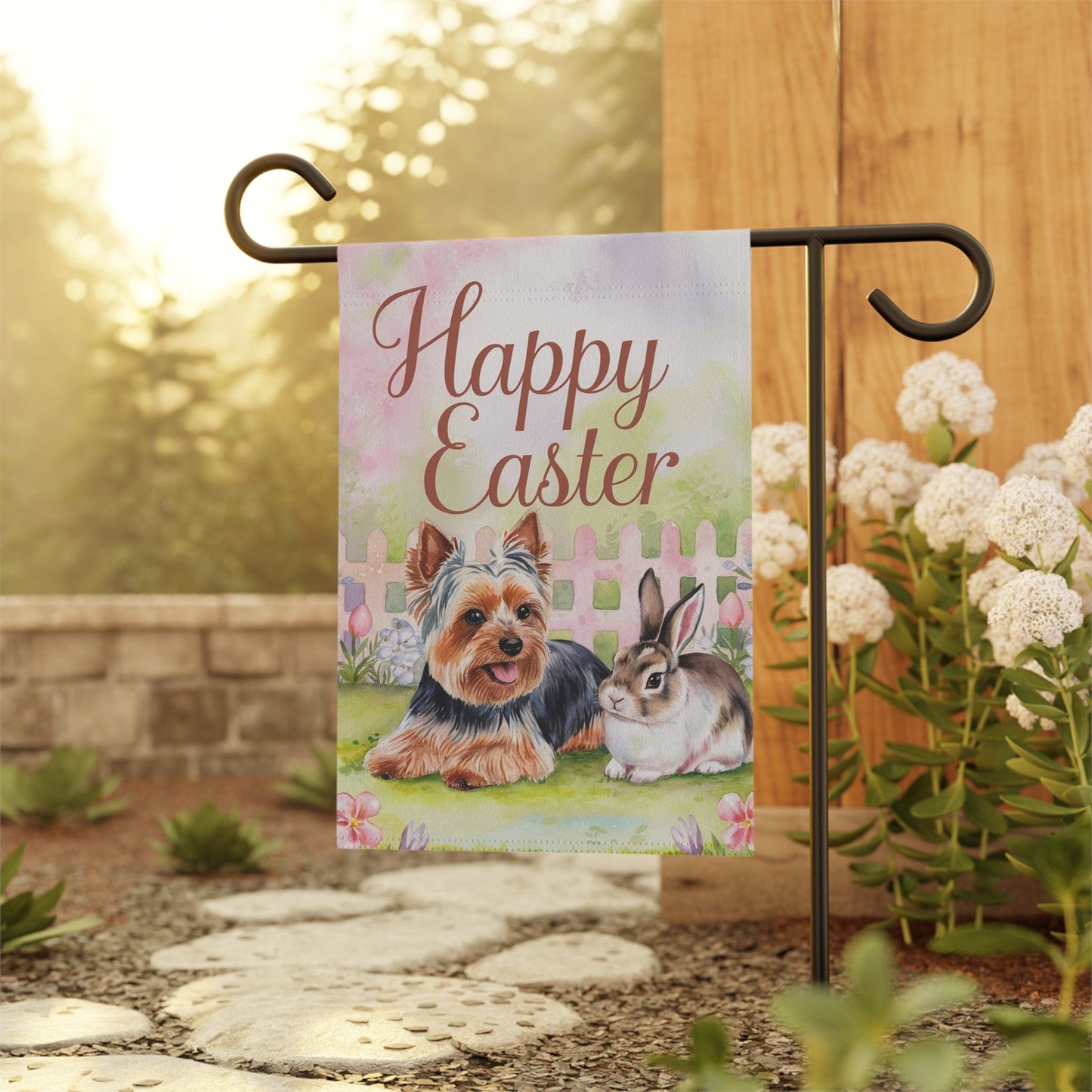 Printify Home Decor Easter Yorkie Yorkshire Terrier Garden Flag, Spring Front Yard Spring Decor, Housewarming
