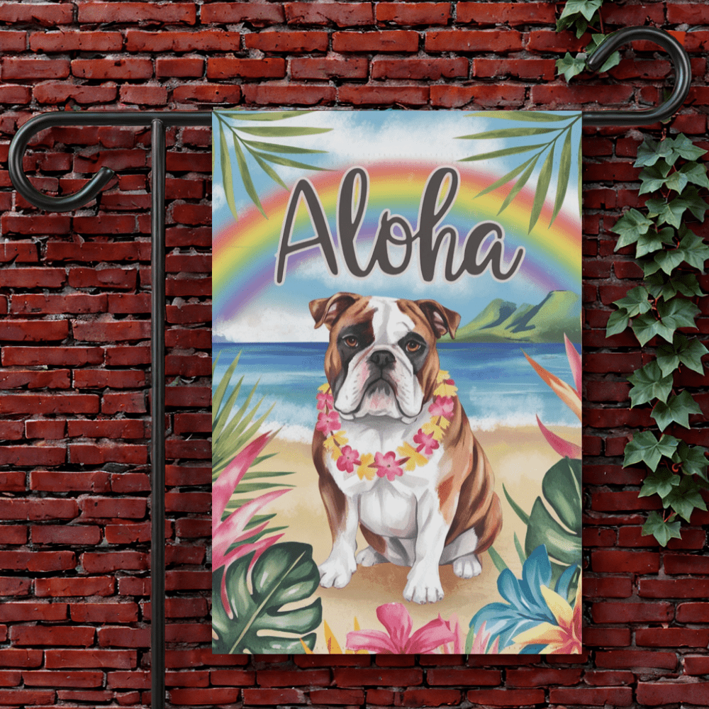 Printify Garden Flag 12'' × 18'' English Bulldog Aloha Garden Flag