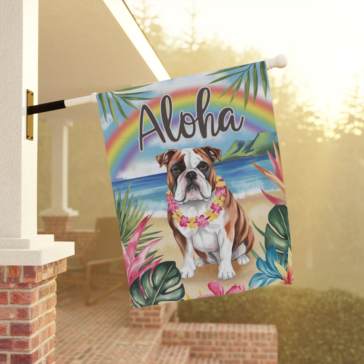 English Bulldog Aloha Garden Flag