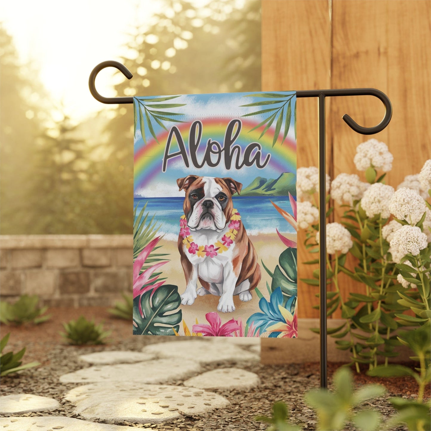 Printify Garden Flag English Bulldog Aloha Garden Flag