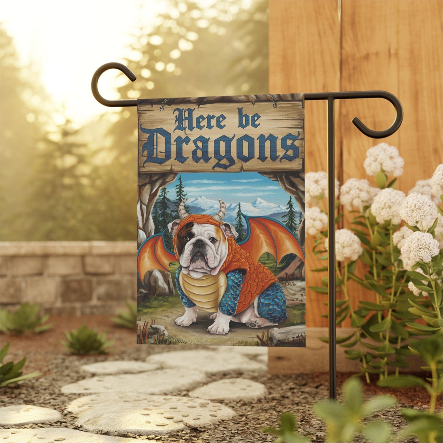 Printify Home Decor English Bulldog Dog Dragon Garden Flag, Pet Adventure, Yard Spring Decor, Housewarming Halloween