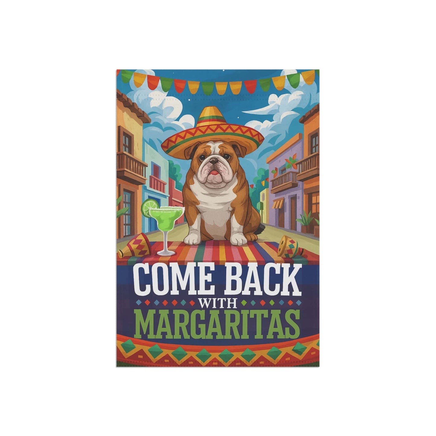 Printify Home Decor English Bulldog Dog Garden Flag, Cinco de Mayo Fiesta, Margarita Drinking Decor, Front Yard Spring Gardener Gift