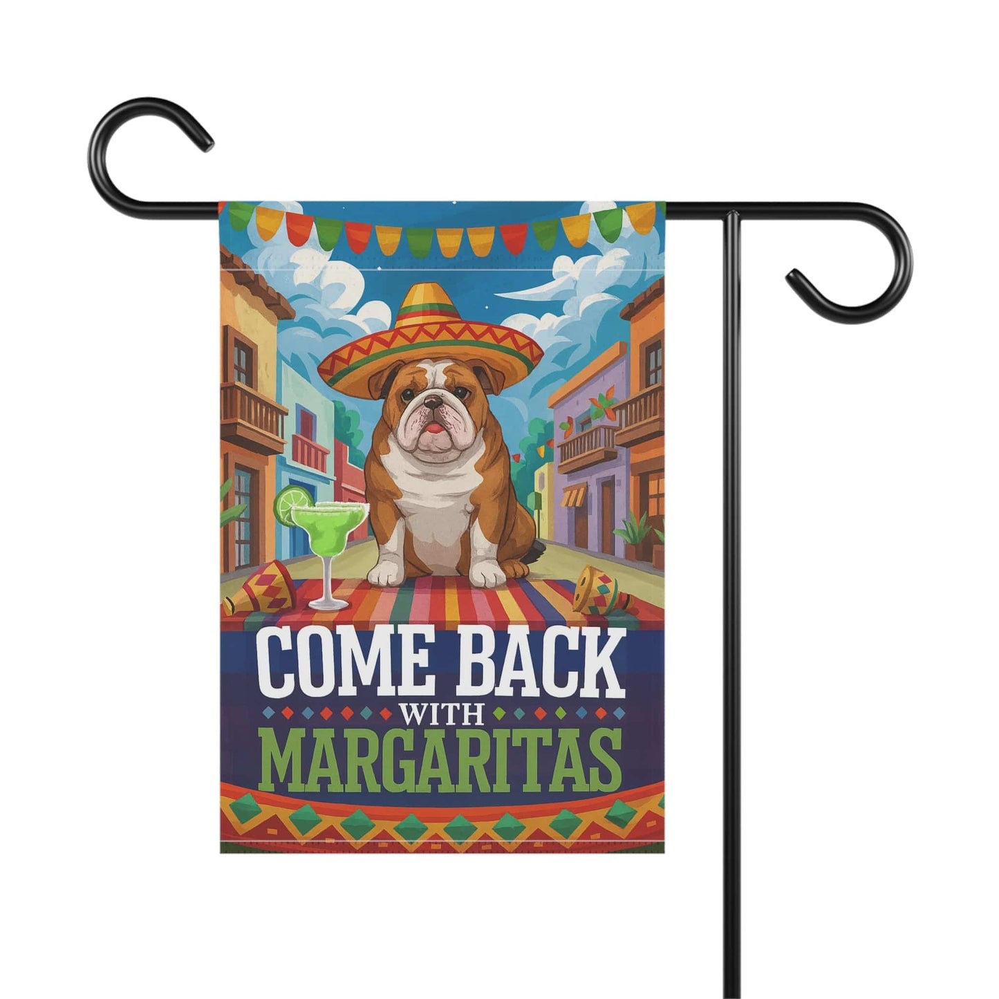Printify Home Decor English Bulldog Dog Garden Flag, Cinco de Mayo Fiesta, Margarita Drinking Decor, Front Yard Spring Gardener Gift