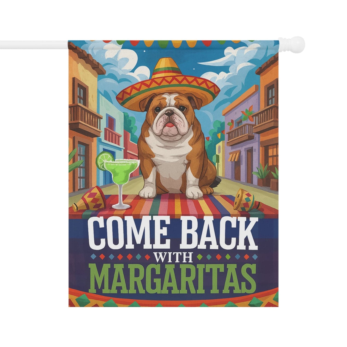 Printify Home Decor 24.5'' × 32'' English Bulldog Dog Garden Flag, Cinco de Mayo Fiesta, Margarita Drinking Decor, Front Yard Spring Gardener Gift