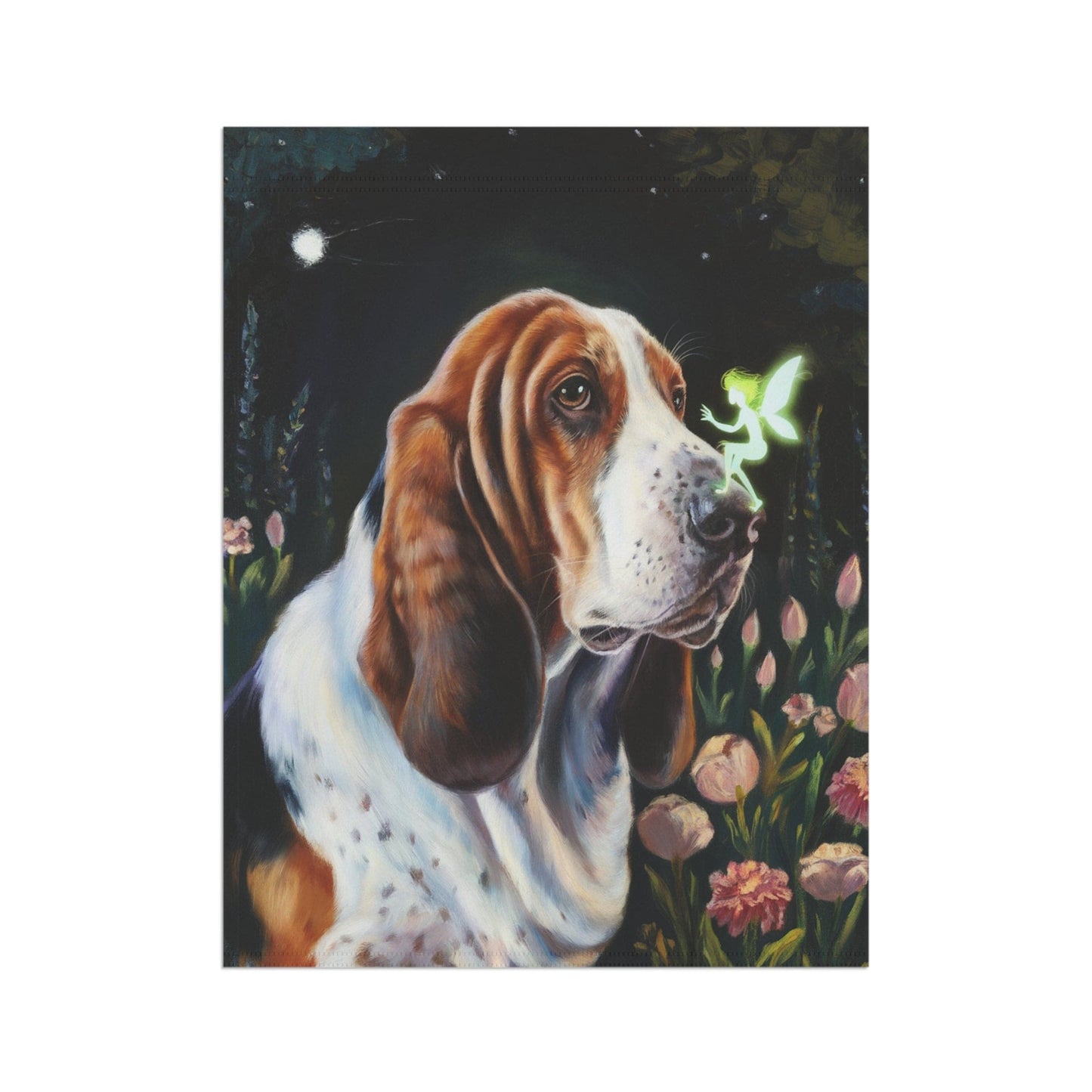Printify Home Decor Fairies Garden Banner, Basset Hound Flag, Housewarming Yard Sign, Fantasy Decor
