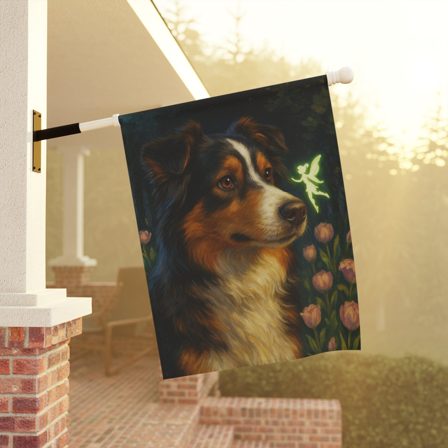 Printify Home Decor Fairy Garden Banner, Australian Shepherd Flag, Tinkerbell Housewarming Yard Sign, Moving Gift
