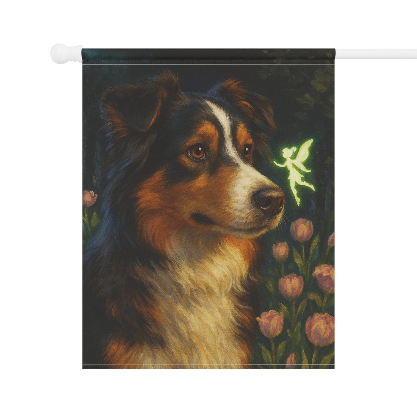 Printify Home Decor Fairy Garden Banner, Australian Shepherd Flag, Tinkerbell Housewarming Yard Sign, Moving Gift