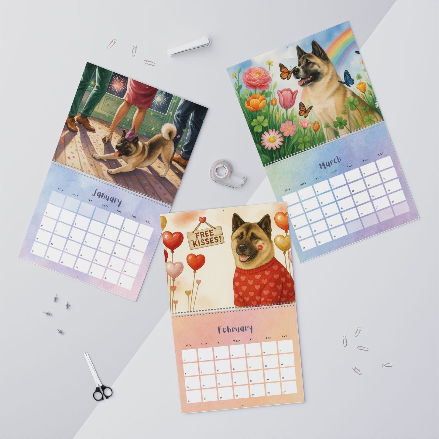 Fawn American Akita 2026 Wall Calendar