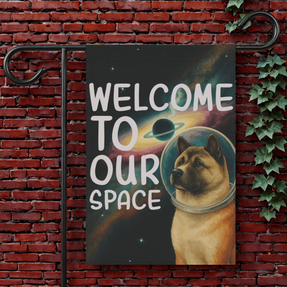 Printify Garden Flag 12'' × 18'' Fawn American Akita Space Garden Flag