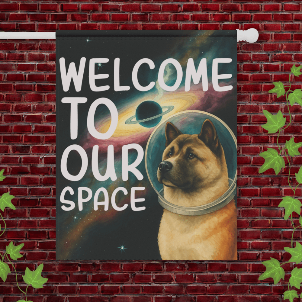 Printify Garden Flag Fawn American Akita Space Garden Flag