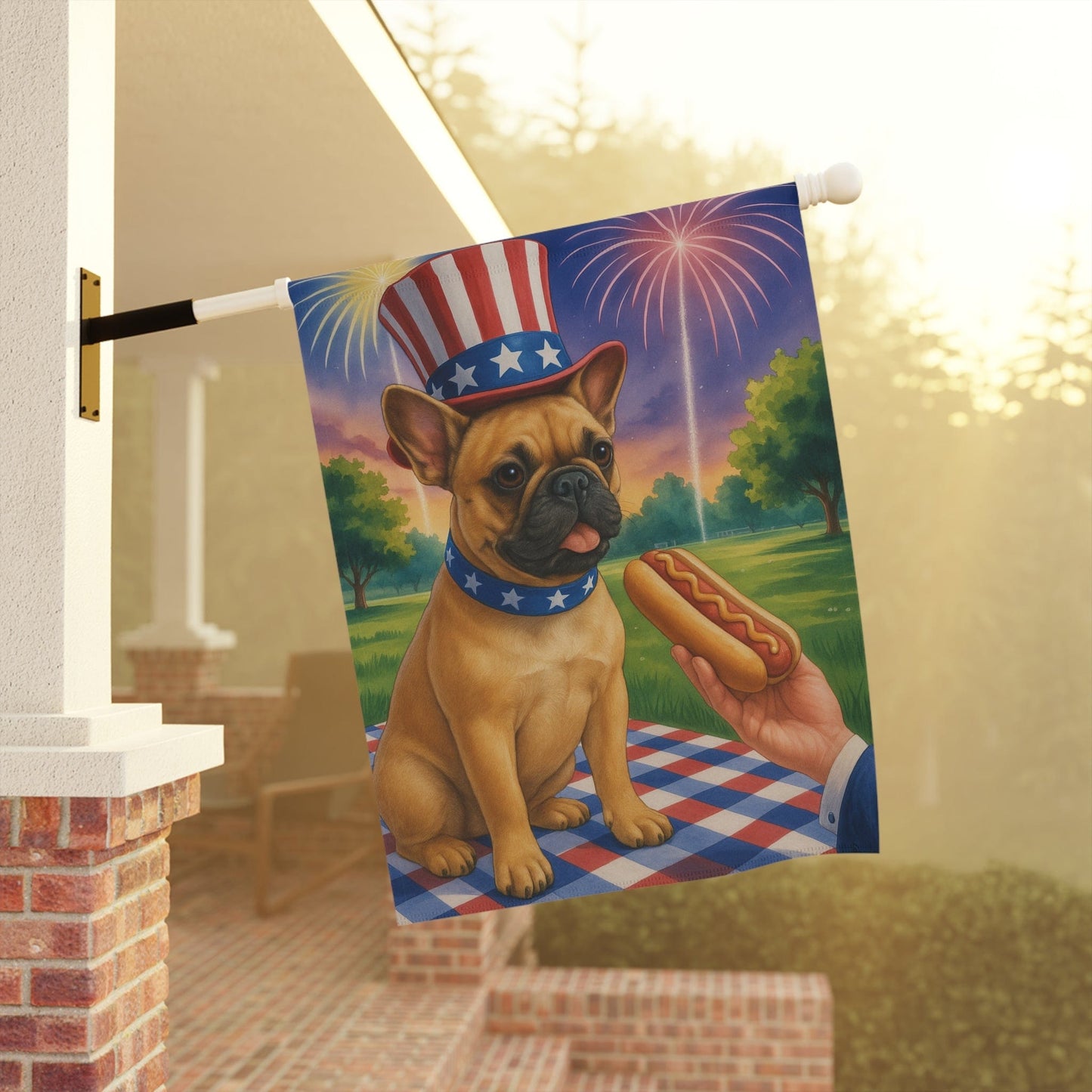 Printify Garden Flag Fawn French Bulldog 4th July Garden Flag