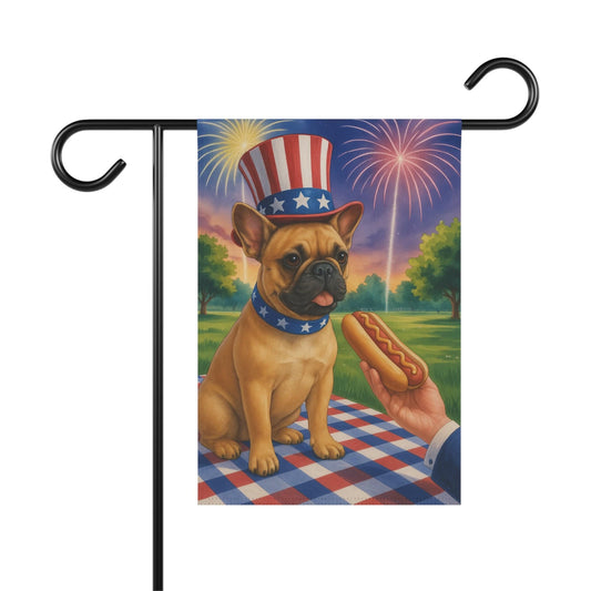 Fawn French Bulldog 4th July Garden Flag