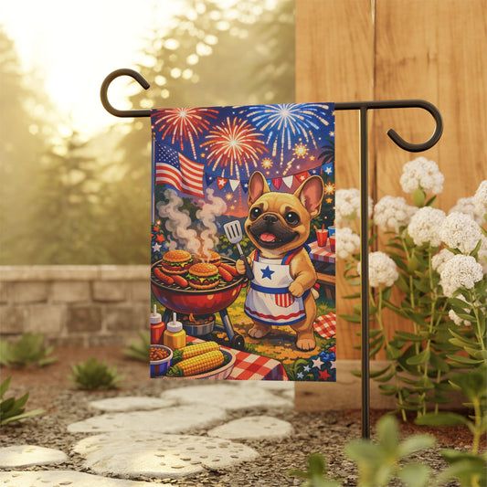 Fawn French Bulldog 4th of July America Garden Flag