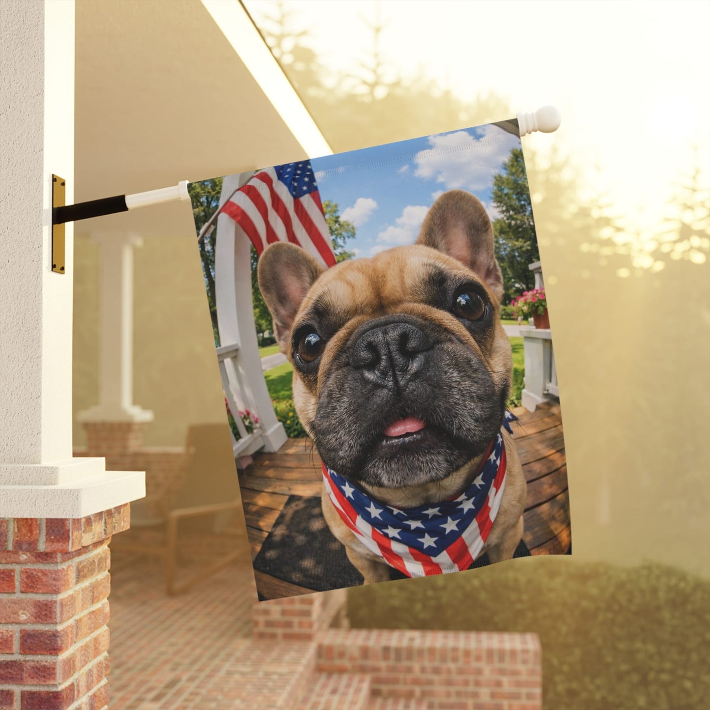 Fawn French Bulldog 4th of July Doorbell Camera Yard Flag