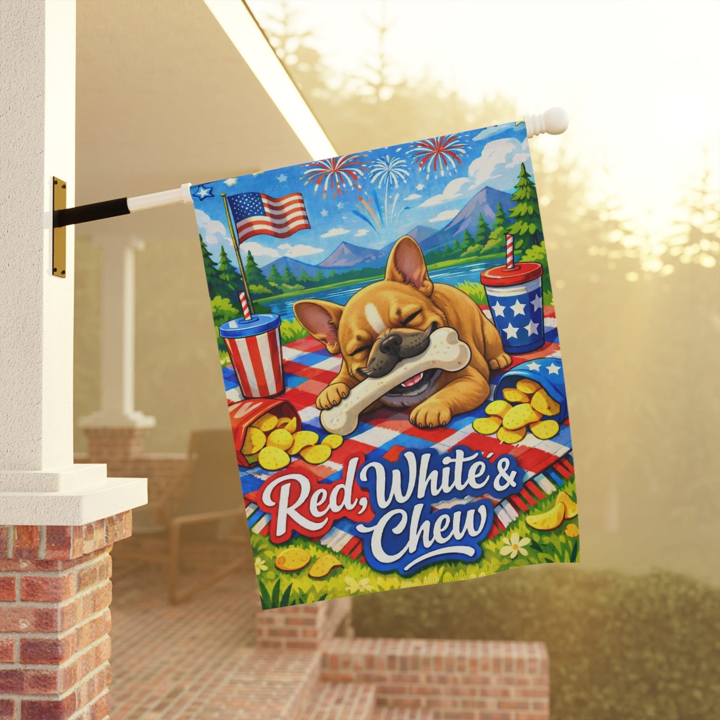 Fawn French Bulldog 4th of July Picnic Garden Flag