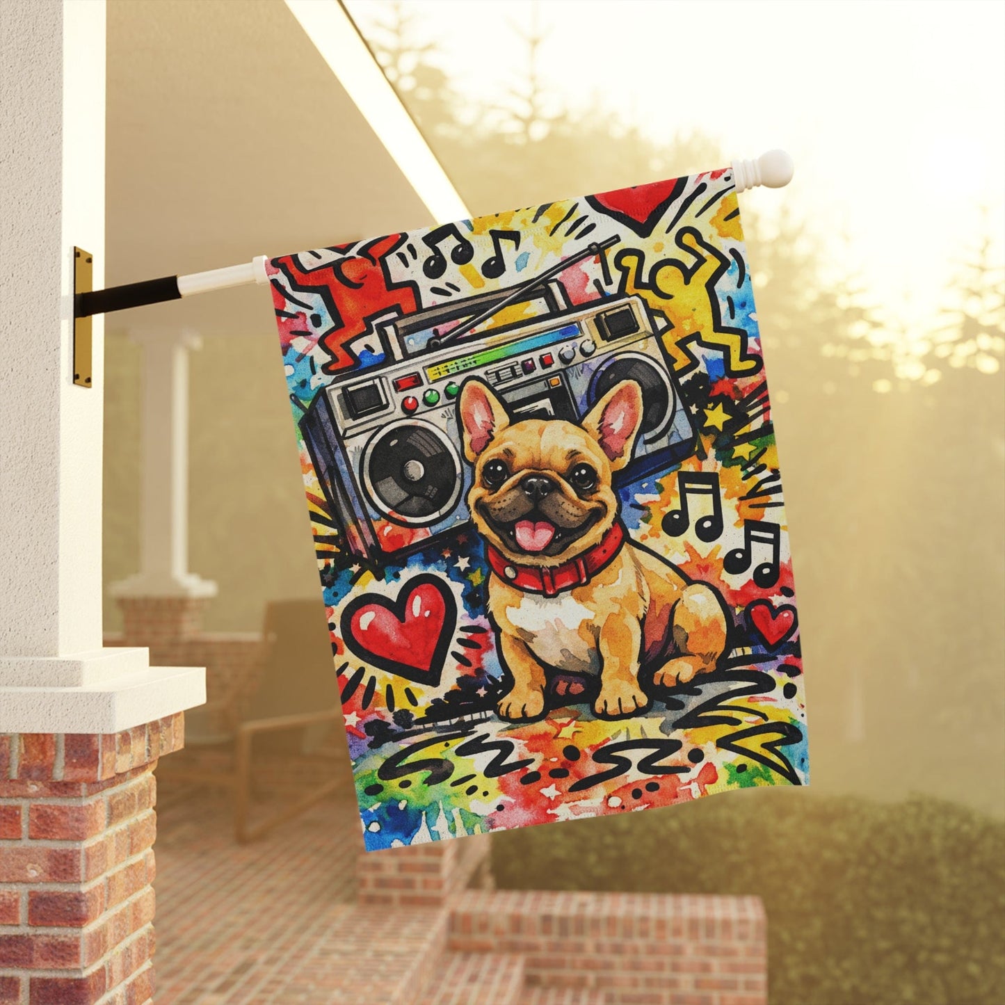 Fawn French Bulldog 90s Music Garden Flag