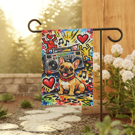 Fawn French Bulldog 90s Music Garden Flag